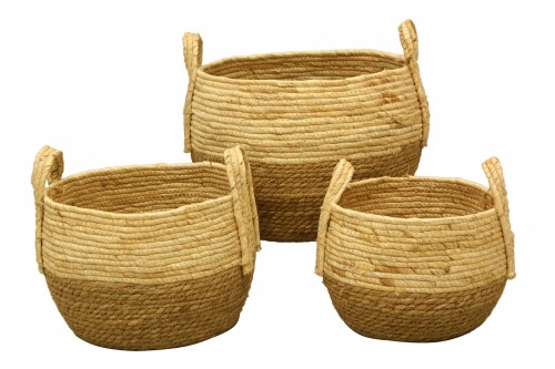 Basket with handles seagrass beige and natural s/3